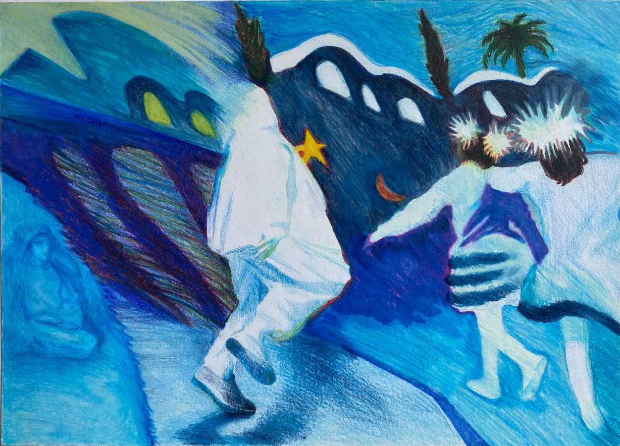 Colour pencils and markers on paper