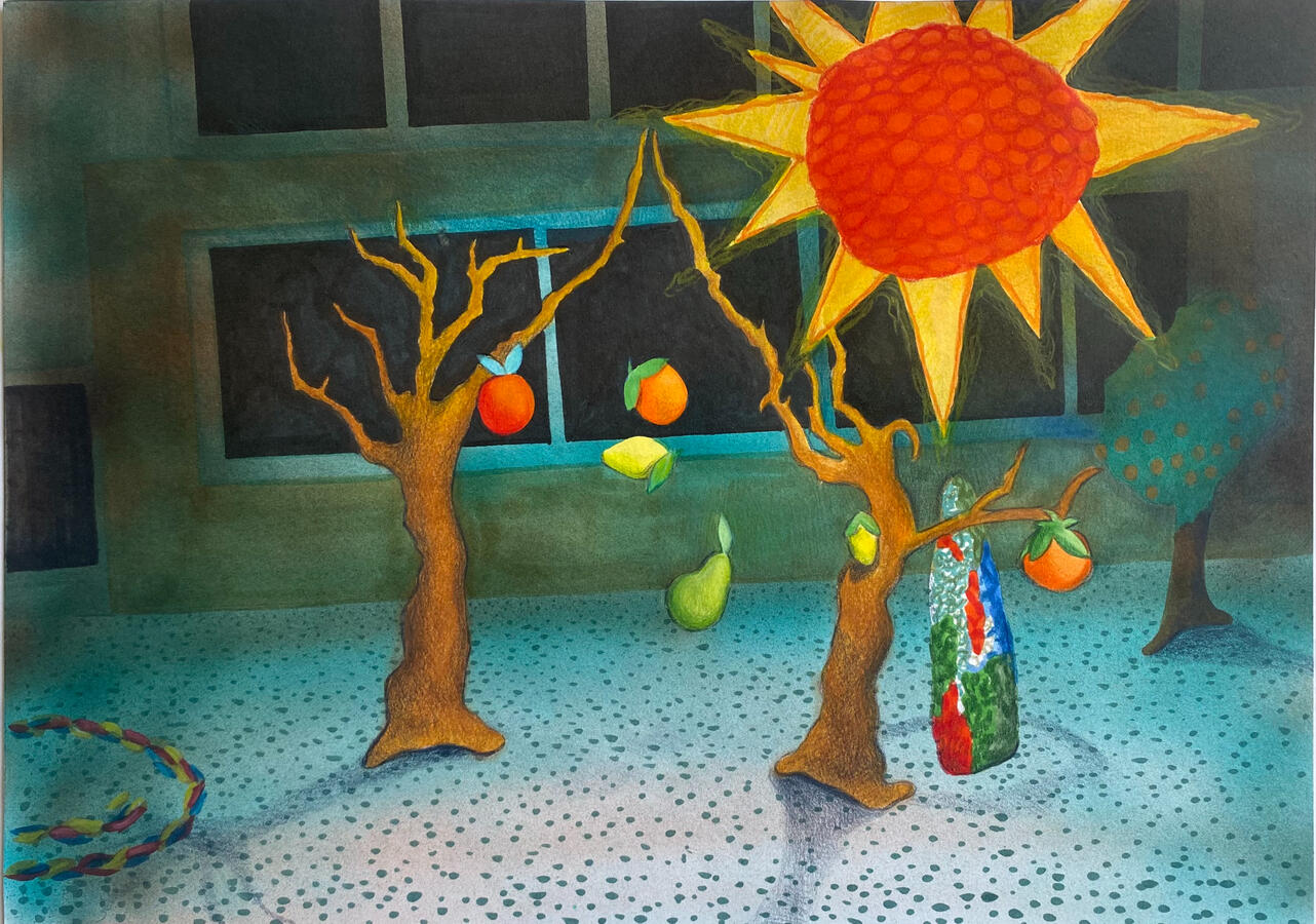 Colour pencils and markers on paper